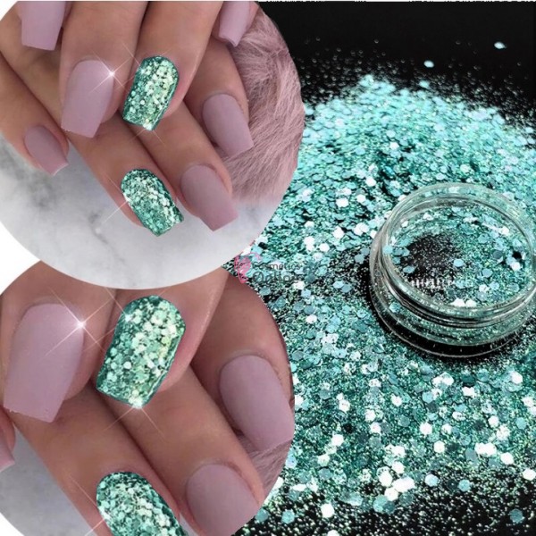 Paiete cu fulgi si sclipici pentru unghii Emma Glitter 004 Turcoaz Metalizat
